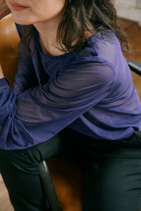 JULIET paarse transparante strech tule